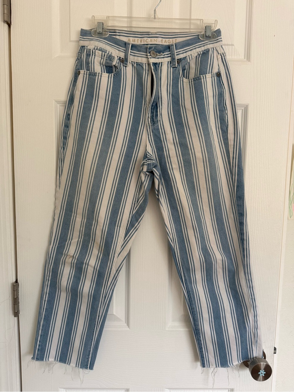 American Eagle Outfitters Blue and White Vertical Stripe Straight Leg Jeans